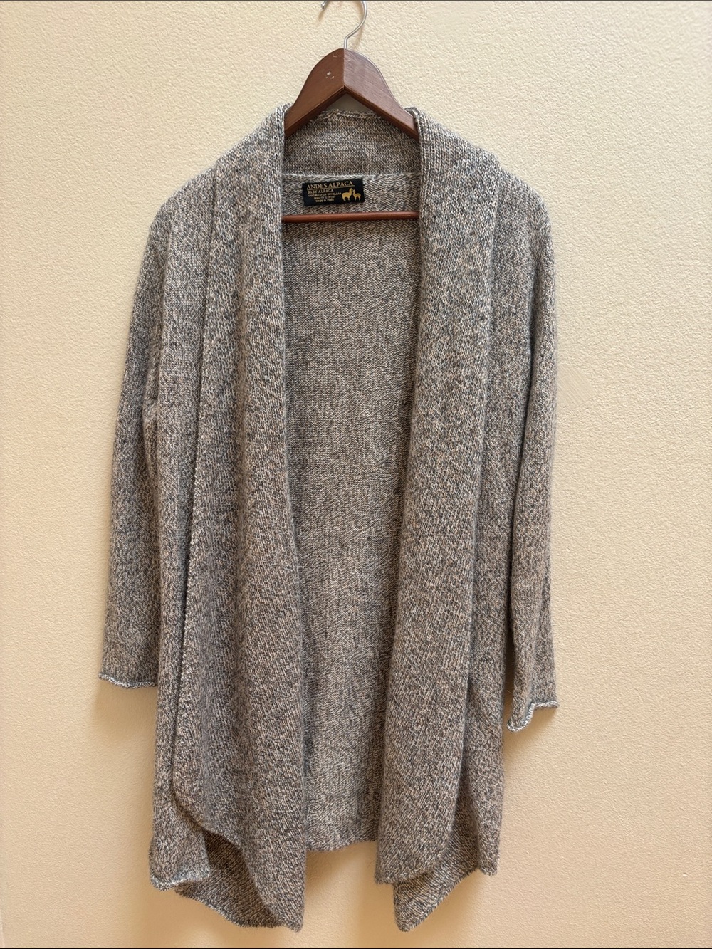 Vintage Andes Alpaca Peruvian Baby Alpaca Open Front Cardigan Heather Grey S